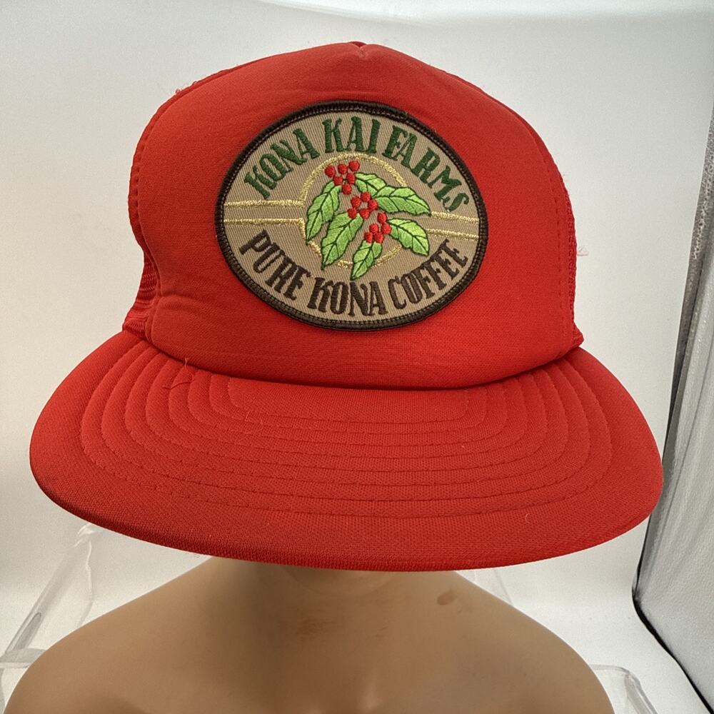 VINTAGE Trucker Hat Cap Snap Back Red Taiwan Kona Kai Farms 90s